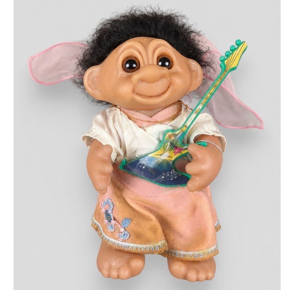Vintage Norfin Troll Angel‎ Doll 60518 Denmark Dark Hair Guitar Seahorse Tags